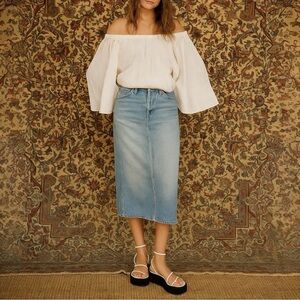 RE/DONE Low Rider Denim Midi Skirt in Vintage Flow